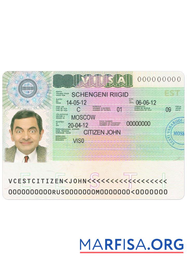 Blank Estonia schengen visa example